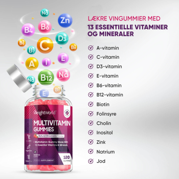 Multivitamin vingummi | 3 x 120 stk | Med 13 mineraler &amp; vitaminer