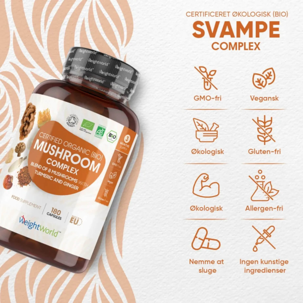 kologisk Svampe Komplex | 3 x 180 stk | Til immunforsvar, hjerte &amp; led