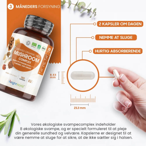 kologisk Svampe Komplex | 3 x 180 stk | Til immunforsvar, hjerte &amp; led