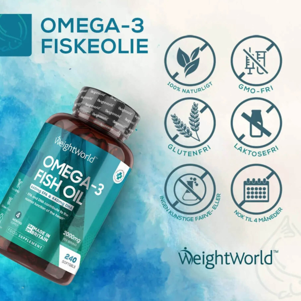 Omega 3 Fiskeolie | 3 x 240 stk | Tilskud til hjertet, hjernen, huden &amp; jnene
