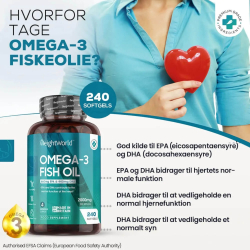 Omega 3 Fiskeolie | 3 x 240 stk | Tilskud til hjertet, hjernen, huden &amp; jnene