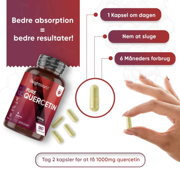 Quercetin | 180 kapsler | Naturlig antihistamin &amp; antiinflammatorisk