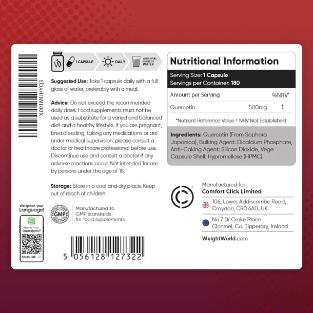 Quercetin | 180 kapsler | Naturlig antihistamin &amp; antiinflammatorisk