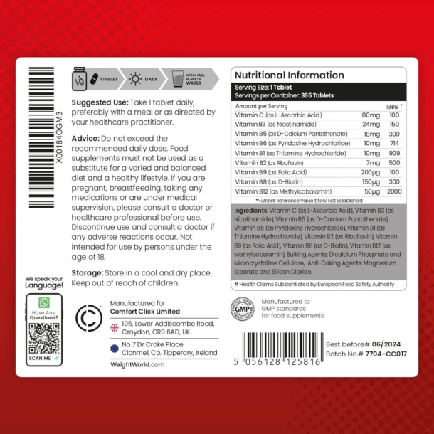 B-Vitamin Complex | 365 tabletter | Immunforsvar og energi