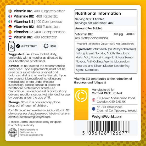 B12-vitamin Tyggetabletter | 3 x 400 stk | Citronsmag