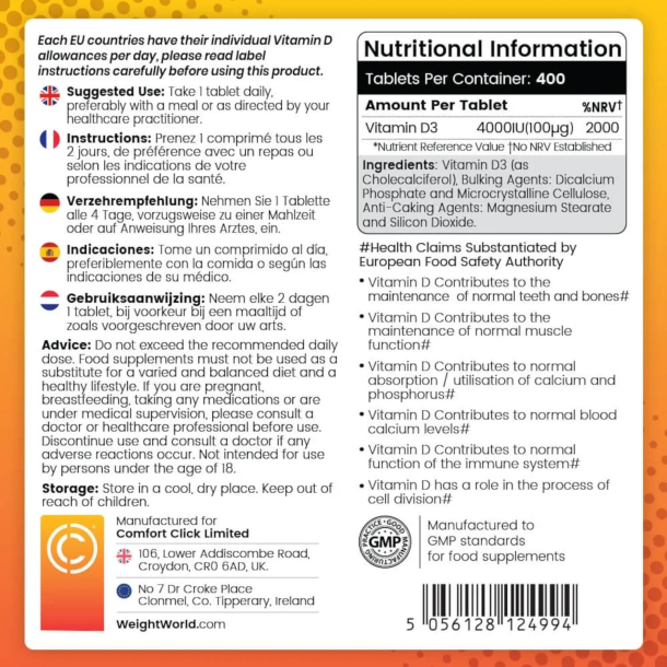 D3-Vitamin | 400 stk | Til immunforsvar, knogler og muskler