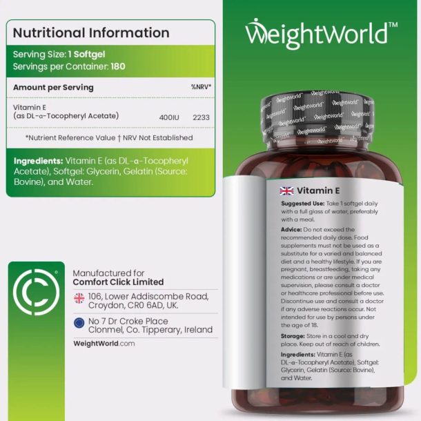 E-vitamin | 180 SoftGels | Hjstyrke tilskud