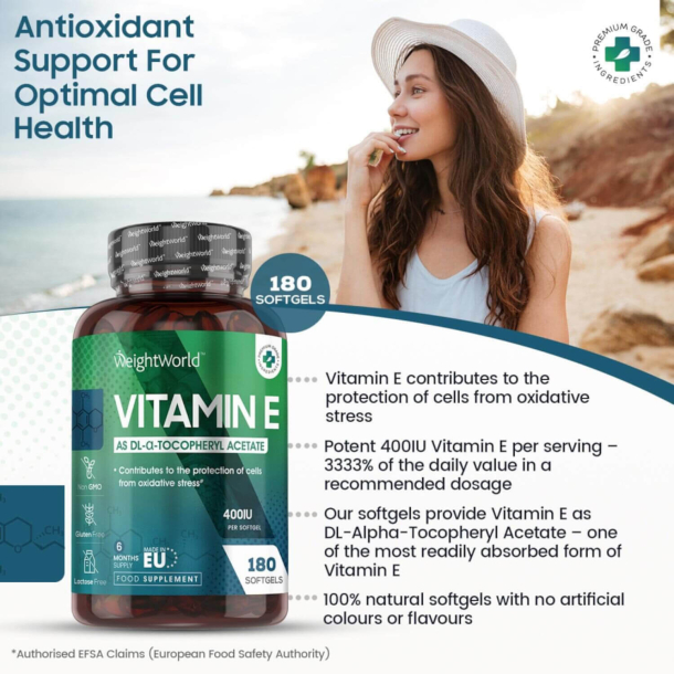 E-vitamin | 180 SoftGels | Hjstyrke tilskud